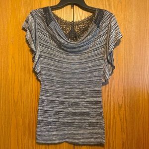 Cowl neck top with stripes
